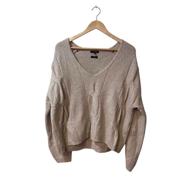 Massimo Dutti Oversized Braid Knit Sweater Small Wool Blend V Neck Wool Blend - Picture 1 of 8